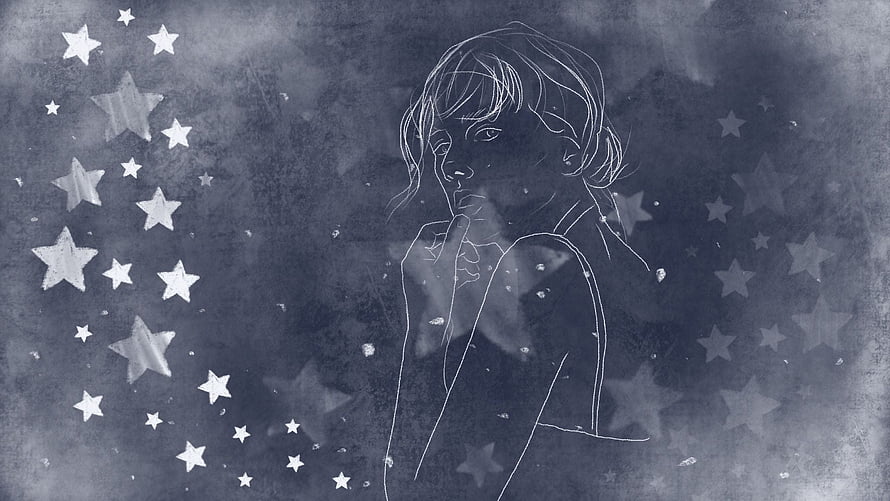Taylor Swift Folklore Era Line Art Portrait with Starry Night Sky Background HD wallpaper