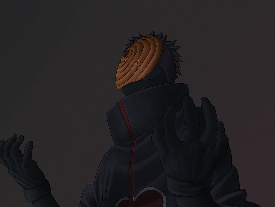 Obito Uchiha in Akatsuki Cloak with Mask and Dark Atmosphere HD wallpaper