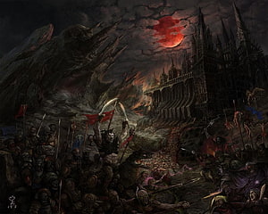 Infant Annihilator Battle of Yaldabaoth Dark Fantasy War Scene HD wallpaper