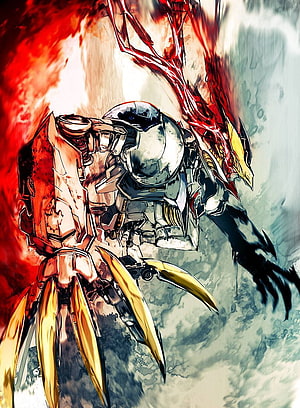 Gundam Barbatos Lupus Rex in Dynamic Combat with Fiery Red Energy Effects HD phone wallpaper