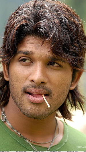 Allu Arjun Close-Up Portrait With Messy Hair And Green Shirt HD phone wallpaper