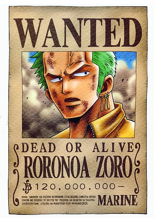 Roronoa Zoro Wanted Poster from One Piece Anime Series HD phone wallpaper
