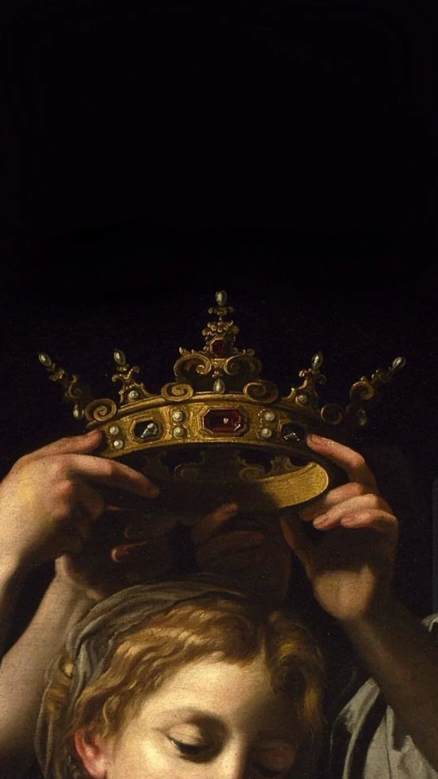 Renaissance Oil Painting of a Royal Coronation with Ornate Gold Crown HD phone wallpaper