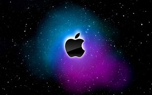Apple Logo Centered in Vibrant Blue and Purple Nebula Galaxy Space Background HD wallpaper