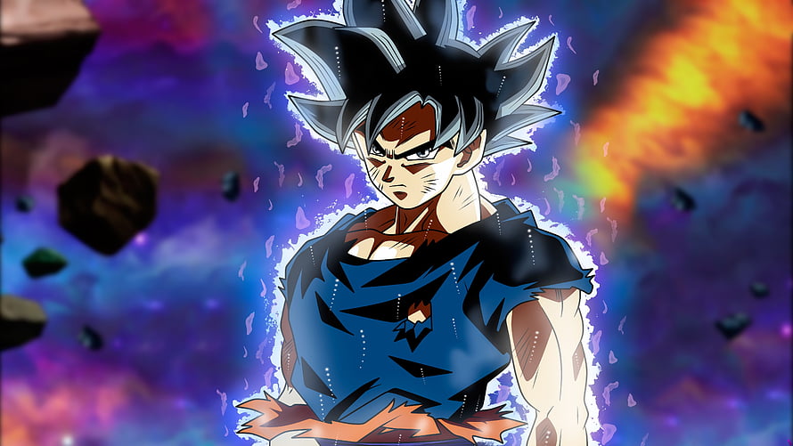 Goku Ultra Instinct Anime Character with Silver Hair and Blue Aura HD wallpaper