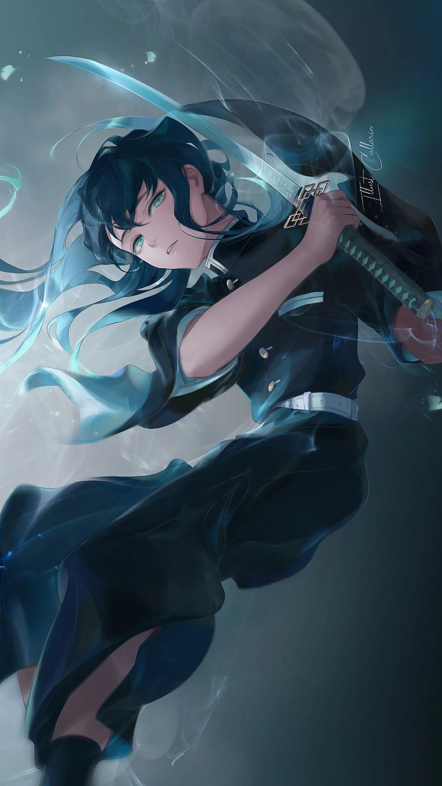 Muichiro Tokito Wielding Katana in Demon Slayer Anime Artwork HD phone wallpaper