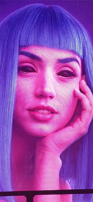 Blade Runner 2049 Joi Neon Portrait with Digital Scan Lines and Purple Lighting HD phone wallpaper