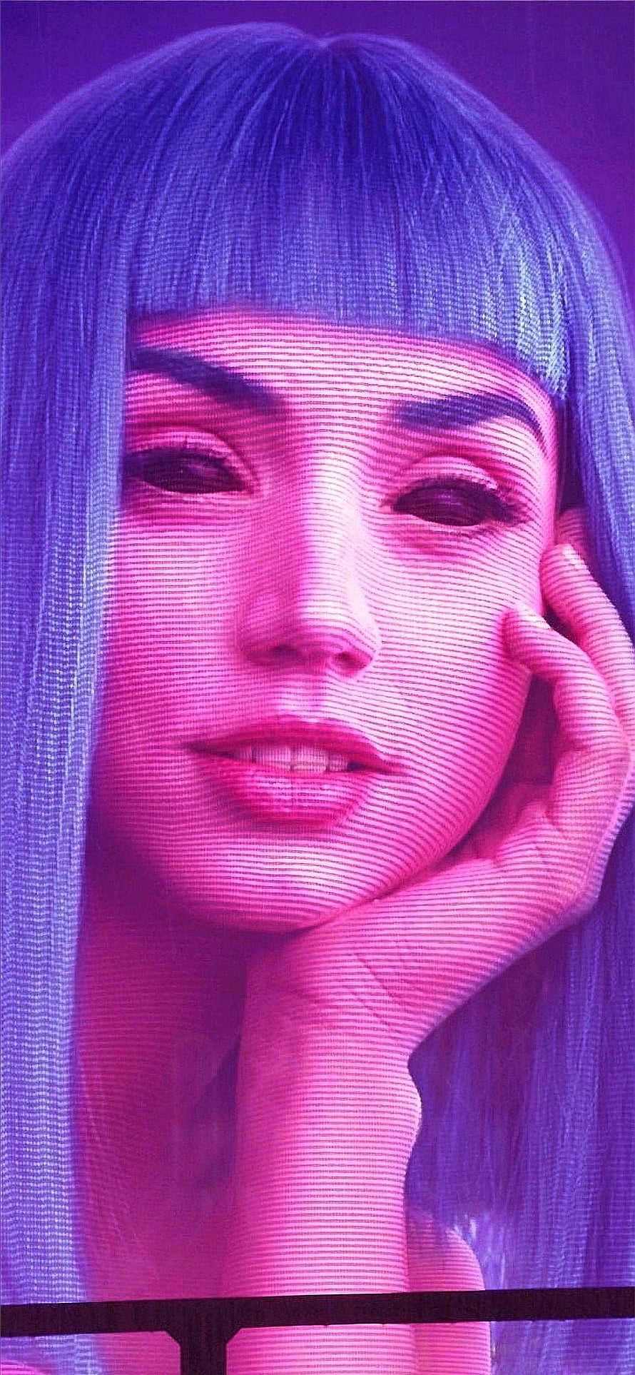 Blade Runner 2049 Joi Neon Portrait with Digital Scan Lines and Purple Lighting HD phone wallpaper
