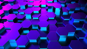 Neon Purple and Blue Hexagonal Honeycomb Pattern with Glowing 3D Depth HD wallpaper