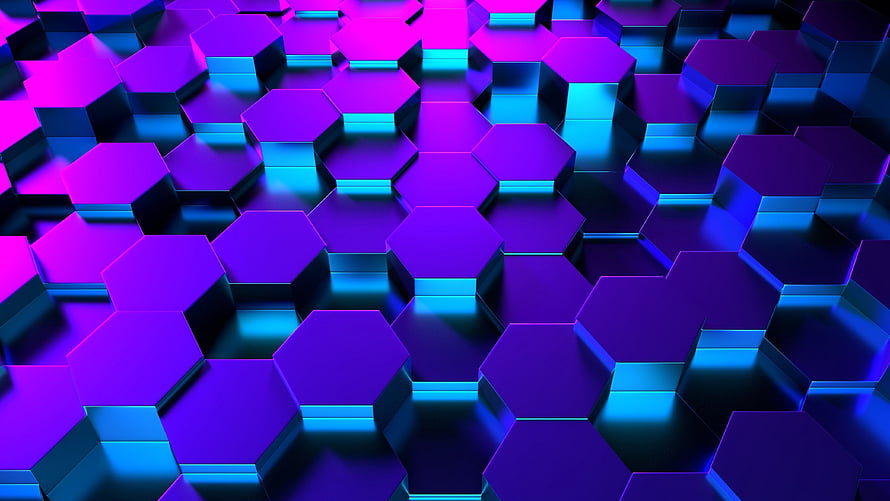 Neon Purple and Blue Hexagonal Honeycomb Pattern with Glowing 3D Depth HD wallpaper