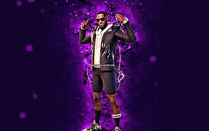 LeBron James Fortnite Skin in Purple Neon Energy Pose HD wallpaper
