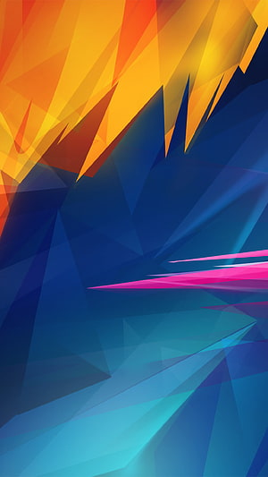 Vibrant Geometric Abstract Art with Orange and Blue Faceted Triangles HD phone wallpaper