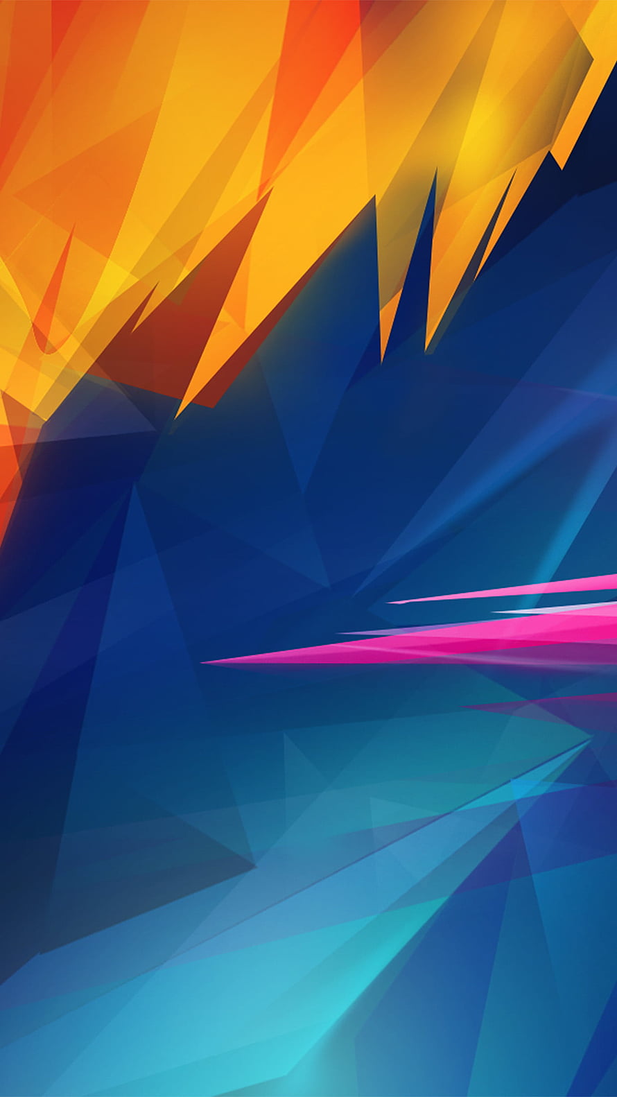 Vibrant Geometric Abstract Art with Orange and Blue Faceted Triangles HD phone wallpaper