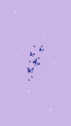 Dreamy Light Purple Background with Floating Blue Butterflies and Sparkling Stars HD phone wallpaper