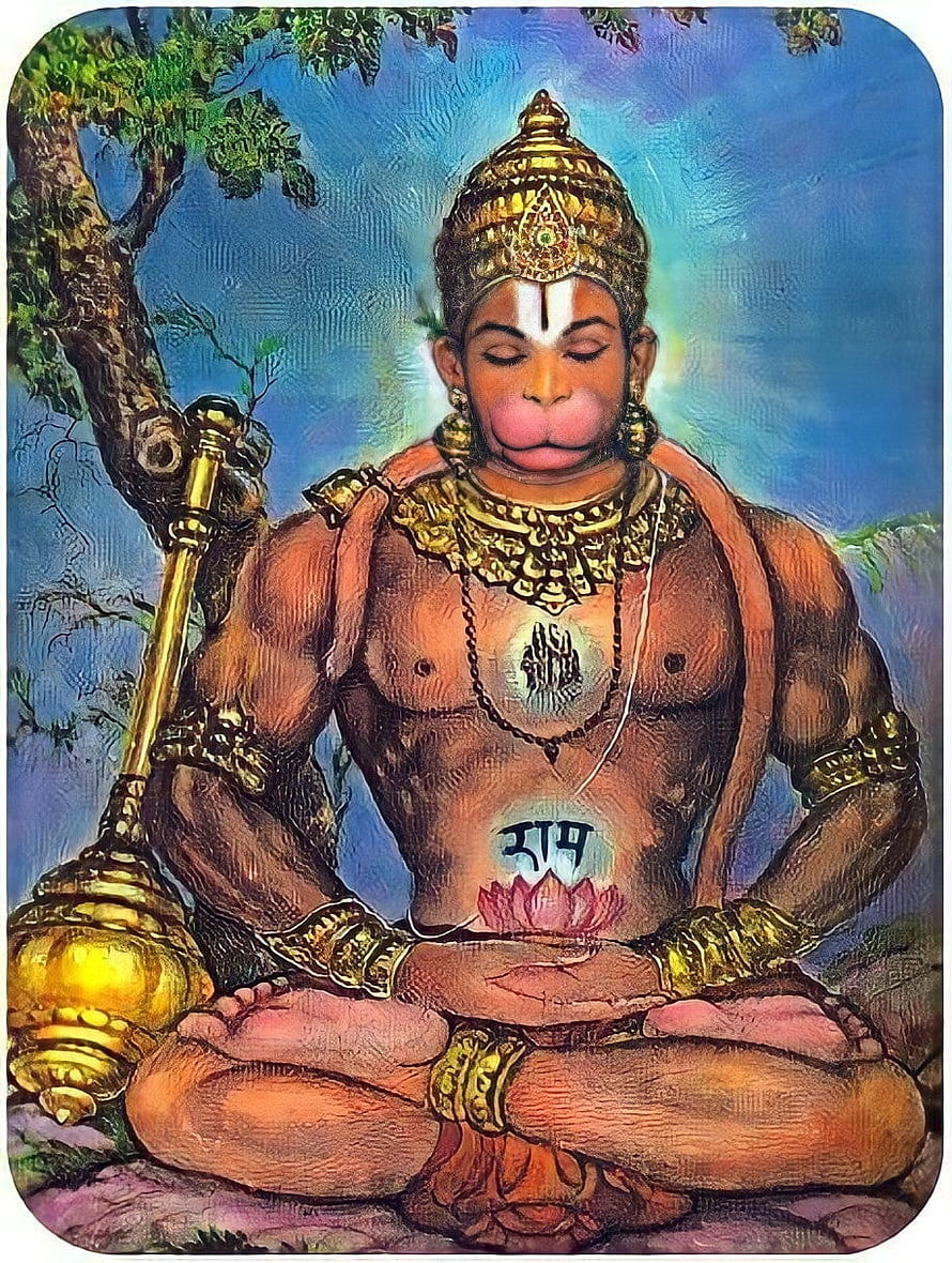 Hanuman In Deep Meditation With Gada And Sacred Sanskrit Symbols HD phone wallpaper