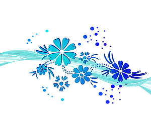 Elegant Blue Floral Swirl Design with Dotted Accents on White Background HD wallpaper