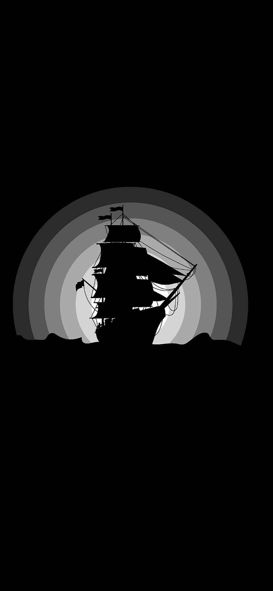 Black and White Silhouette of a Tall Ship Against a Radiant Moon HD phone wallpaper