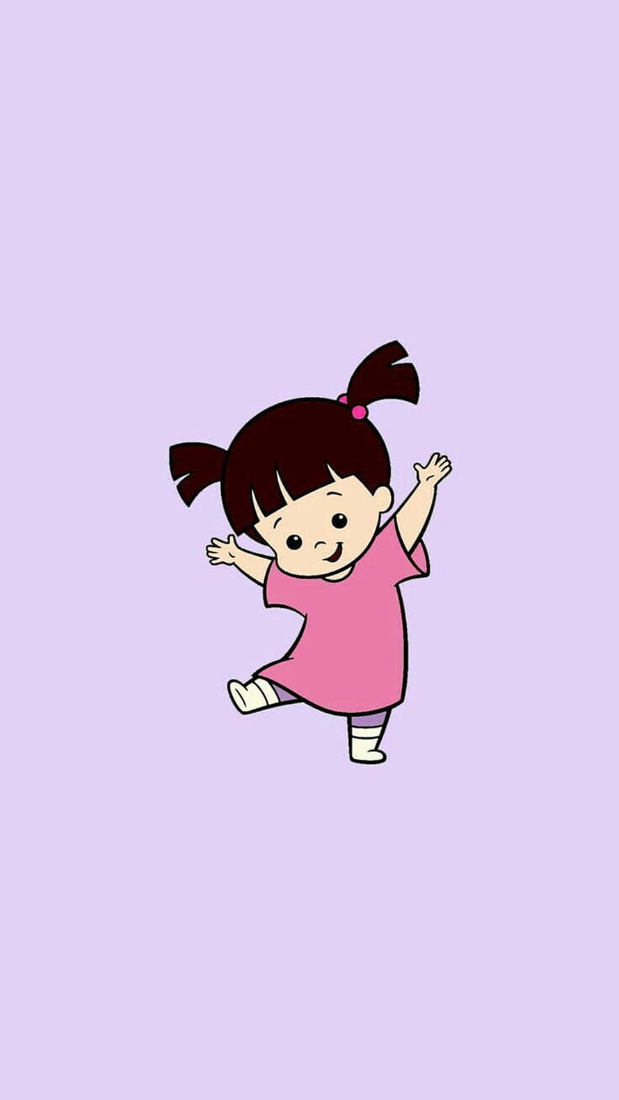 Cute Cartoon Baby Girl with Pigtails in Pink Dress on Lavender Background HD phone wallpaper
