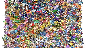 Complete Collection of Every Pokémon Character in a Vibrant Doodle Mosaic HD wallpaper