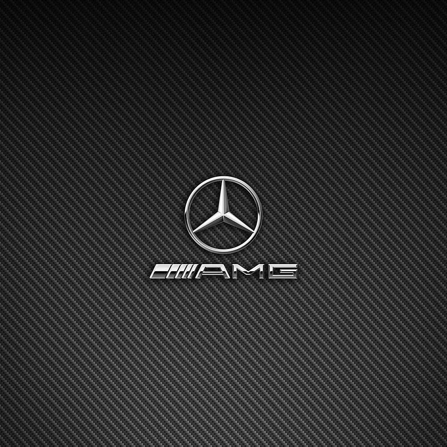 Mercedes-Benz AMG Emblem on Dark Carbon Fiber Texture HD phone wallpaper