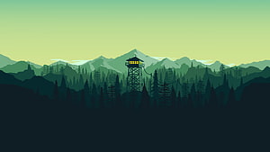 Firewatch Watchtower in Misty Pine Forest at Dusk HD wallpaper