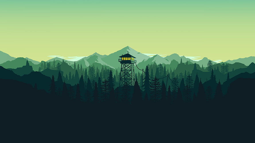 Firewatch Watchtower in Misty Pine Forest at Dusk HD wallpaper