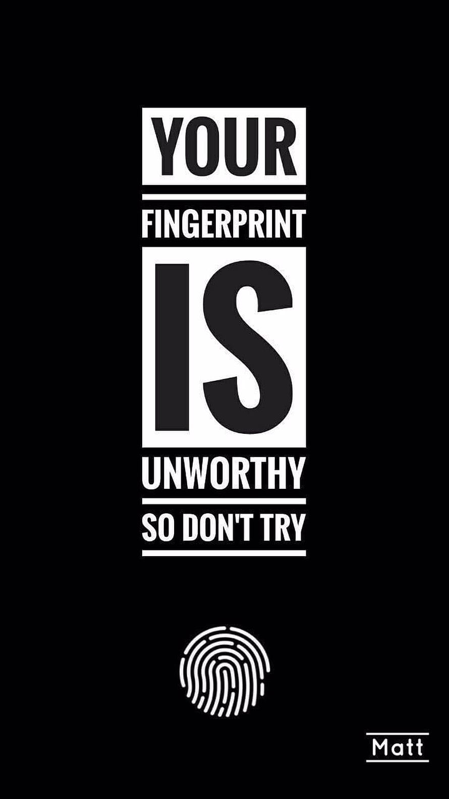 Bold Black and White Typography Quote About Fingerprints and Identity HD phone wallpaper
