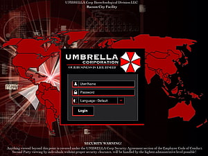 Umbrella Corporation Login Screen with Red World Map and Biohazard Logo HD wallpaper
