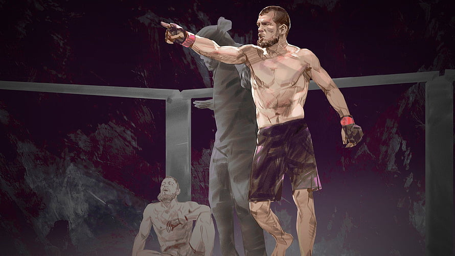 Khabib Nurmagomedov Victory Pose in MMA Octagon Concept Art HD wallpaper