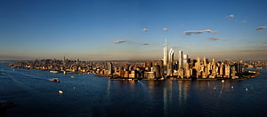 Aerial View of Lower Manhattan Skyline at Golden Hour HD wallpaper