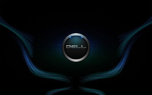 Dell XPS Dark Abstract Wallpaper with Glowing Blue Light Streaks and Metallic Logo HD wallpaper