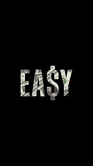 Easy Money Typography Art with Dollar Bill Texture on Black Background HD phone wallpaper