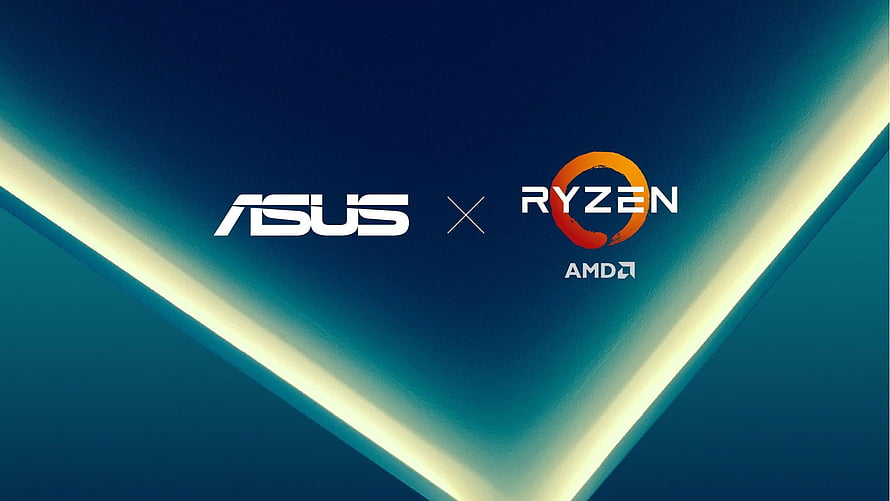 Asus and AMD Ryzen Partnership Logo on Abstract Blue Geometric Background HD wallpaper