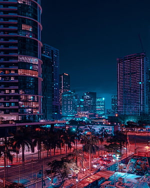 Bonifacio Global City Manila Skyline at Night with Neon Cyan and Magenta Outrun Aesthetic HD phone wallpaper