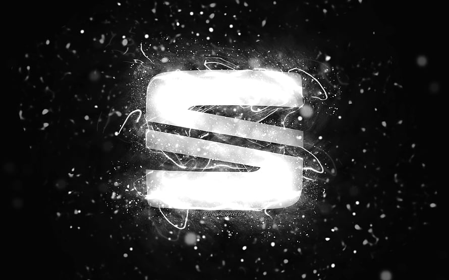Glowing White Seat Logo With Electric Sparks On Black Background HD wallpaper
