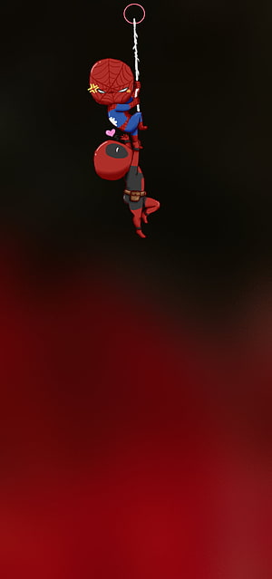 Cute Chibi Spider-Man and Deadpool Hanging from Web on Dark Red Gradient Background, Samsung Galaxy S20 Ultra For Punch Hole. Samsung Galaxy , Deadpool , Samsung HD phone wallpaper