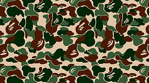 A Bathing Ape Green Camo Pattern with Ape Head Logo Repeating Design HD wallpaper