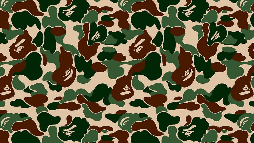 A Bathing Ape Green Camo Pattern with Ape Head Logo Repeating Design HD wallpaper