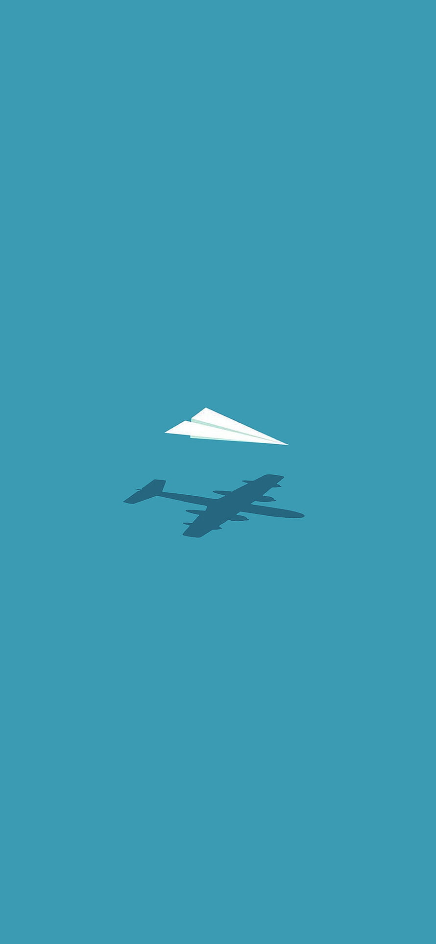 Minimalist Paper Airplane and Jet Shadow on Teal Background HD phone wallpaper