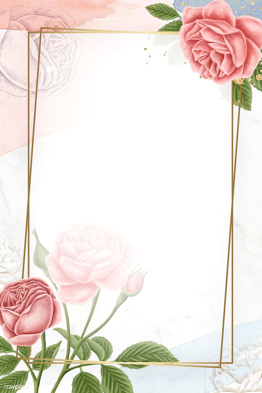 Elegant Pink Rose Floral Frame with Gold Accents on Watercolor Background HD phone wallpaper