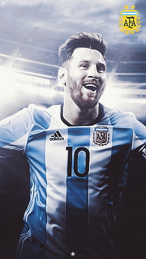 Lionel Messi in Argentina National Team Jersey Number 10 Stadium Portrait HD phone wallpaper