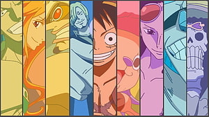One Piece Straw Hat Crew Character Portrait Strip in Vibrant Anime Style HD wallpaper