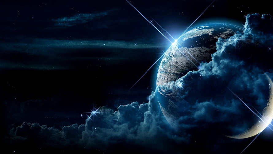 Dramatic Earth From Space With Brilliant Star Flares And Swirling Clouds HD wallpaper