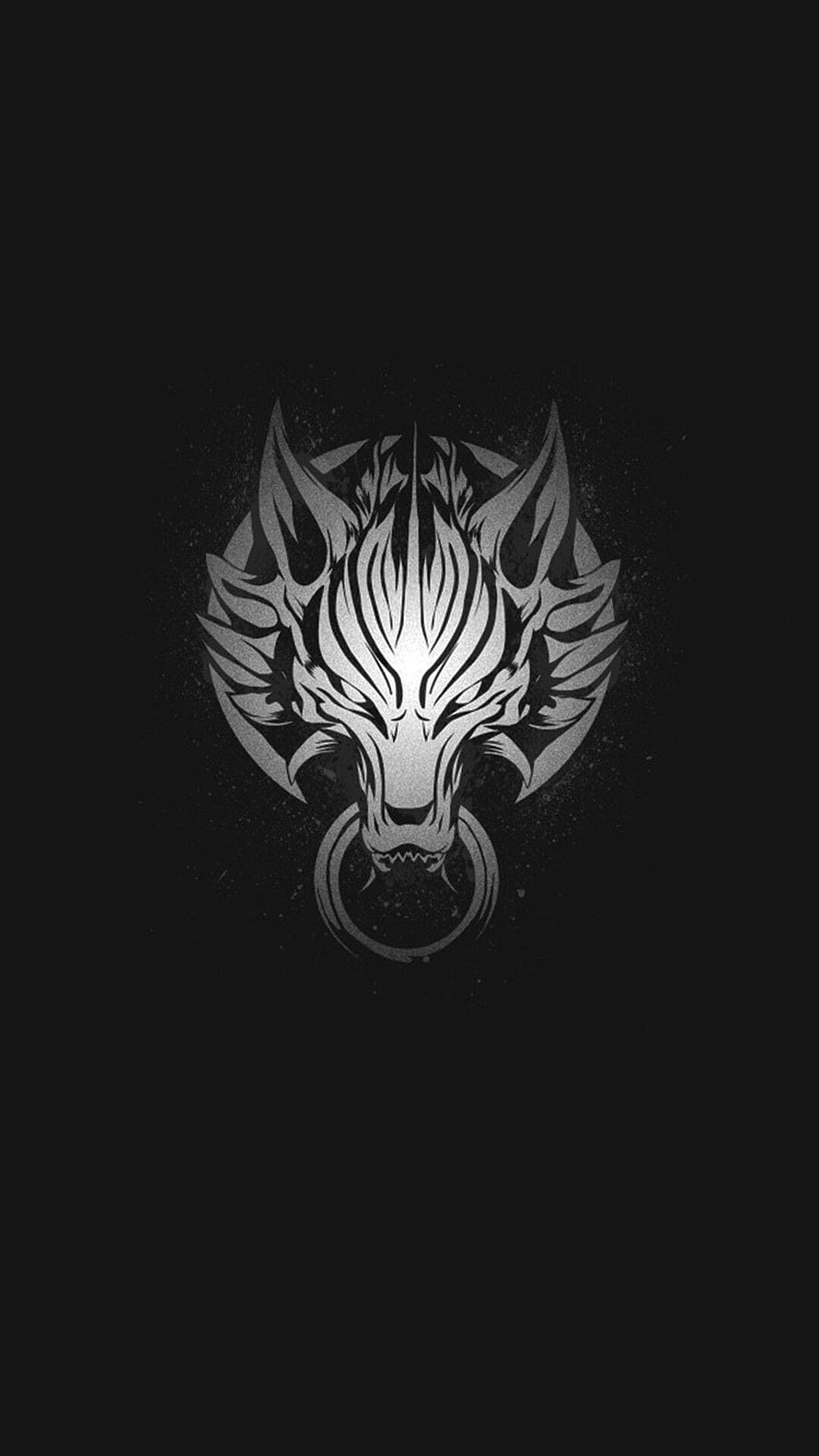 Monochrome Wolf Head Emblem with Nose Ring on Dark Background HD phone wallpaper