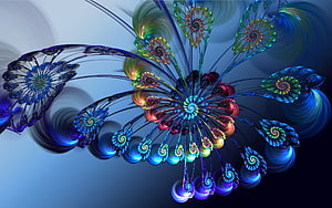 Vibrant Fractal Flower with Swirling Blue and Purple Abstract Patterns HD wallpaper