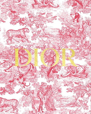 Dior Toile de Jouy Pattern with Pink Jungle Animals and Gold Logo HD phone wallpaper