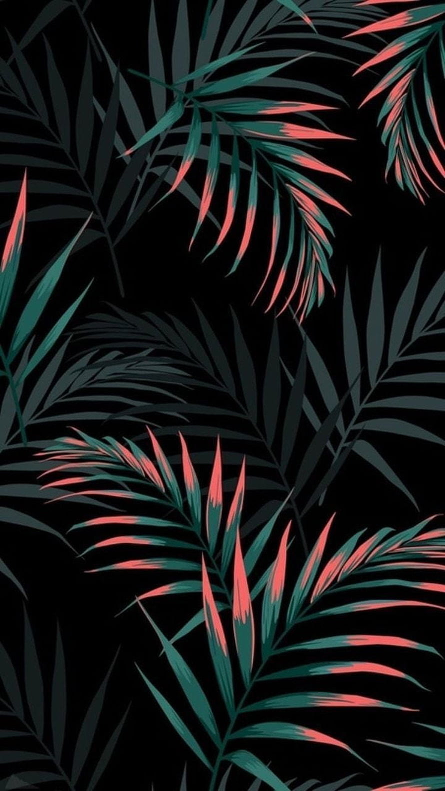 Neon Tropical Palm Leaves on Black Background HD phone wallpaper