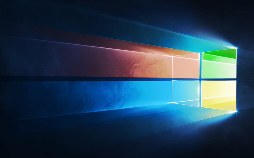 Windows 10 Glowing Logo with Neon Light Trails on Dark Blue Background HD wallpaper