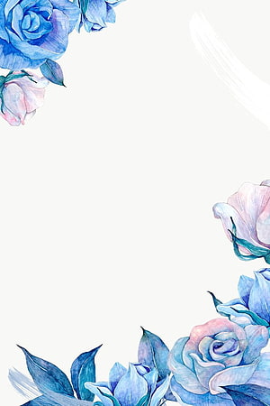 Elegant Watercolor Blue Rose Floral Border Frame on White Background HD phone wallpaper
