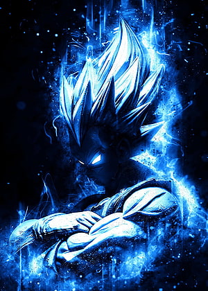 Vegeta Blue Soul Dragon Ball Super Anime Artwork with Electric Blue Aura and Spiky Hair HD phone wallpaper